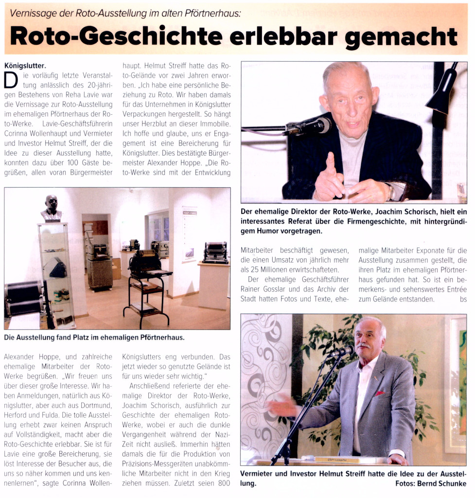 Zeitungsartikel zu der Vernissage der Roto-Ausstellung am 04.12.2015