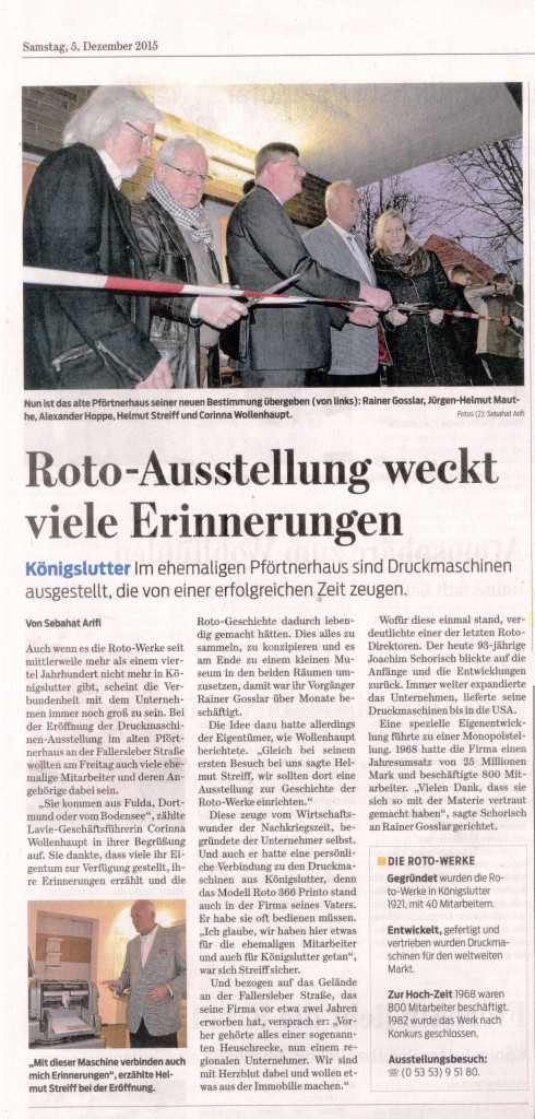 Zeitungsartikel über die Eröffnung der Roto-Ausstellung am 4.12.2015